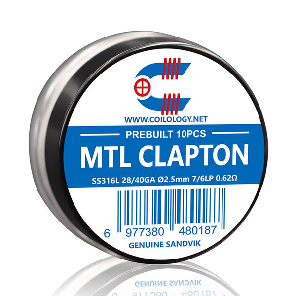 10pcs Coilology Pre-built MTL Clapton Coil – 28/40  SS316L 7/6lp ID:2.5mm 0.62ohm - 1Pack

