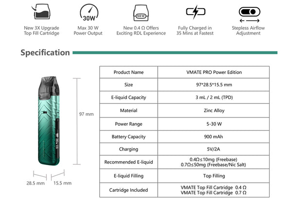 VOOPOO VMATE PRO Power Edition 30W Kit 900mAh 3ml – VOOPOO VMATE PRO Power Edition 30W Kit 900mAh 3ml
