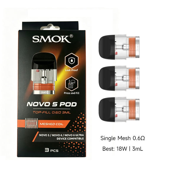 SMOK Novo 5 Pod Series Cartridge 2ml/3ml (3pcs/pack) – Meshed 0.6ohm (3ml) - 1Pack

