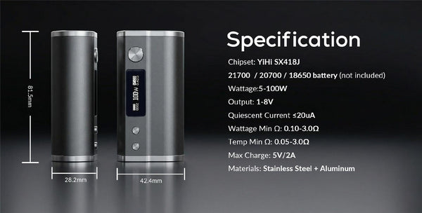 YiHi SXmini MQ Plus Box Mod 100W (Single 21700/20700/18650 Battery) – YiHi SXmini MQ Plus Box Mod 100W (Single 21700/20700/18650 Battery)
