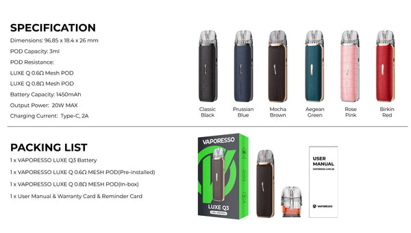 Vaporesso Luxe Q3 Pod System Kit 1450mAh 3ml (Max 20W) – Vaporesso Luxe Q3 Pod System Kit 1450mAh 3ml (Max 20W)
