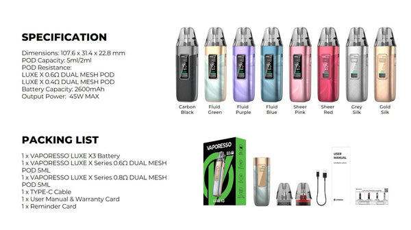 Vaporesso LUXE X3 Pod Mod Kit 2600mAh 5ml (Max 45W) – Vaporesso LUXE X3 Pod Mod Kit 2600mAh 5ml (Max 45W)
